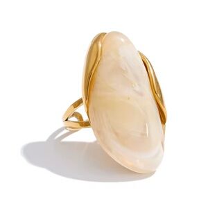 Gold-Tone Cream Resin Statement Ring - Elegant Cream Cocktail Ring -Adjustable